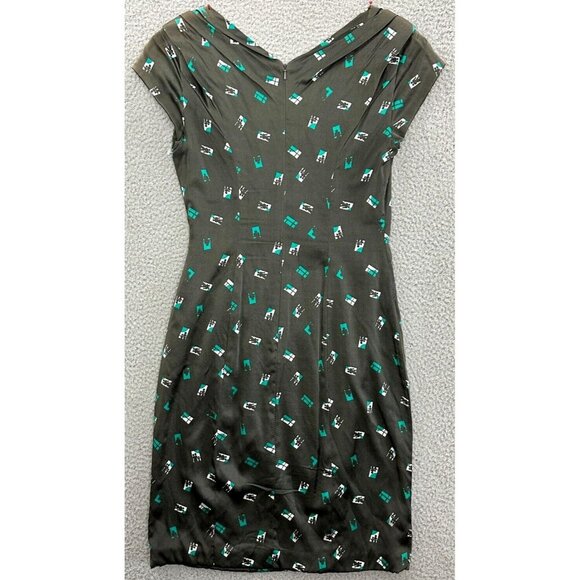 MIKAEL AGHAL Silk Dress Made in Italy Pleated Sheath Novelty Print - Picture 2 of 16